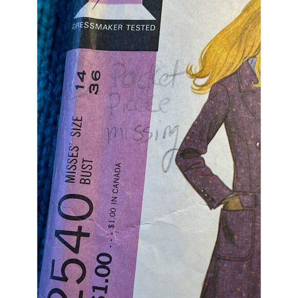 McCalls Sewing pattern 2540 Double breasted coat pants 1970s Size 14 - Picture 2 of 6